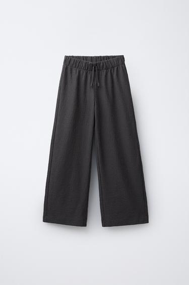 WIDE-LEG COTTON GAUZE TROUSERS - Dark anthracite by Zara