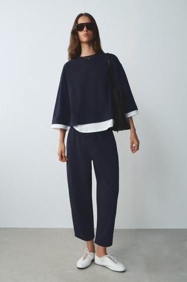 BLUZË HOODIE E KOMBINUAR ME MËNGË TË GJATA - Blu marinari nga Zara - Imazh 0