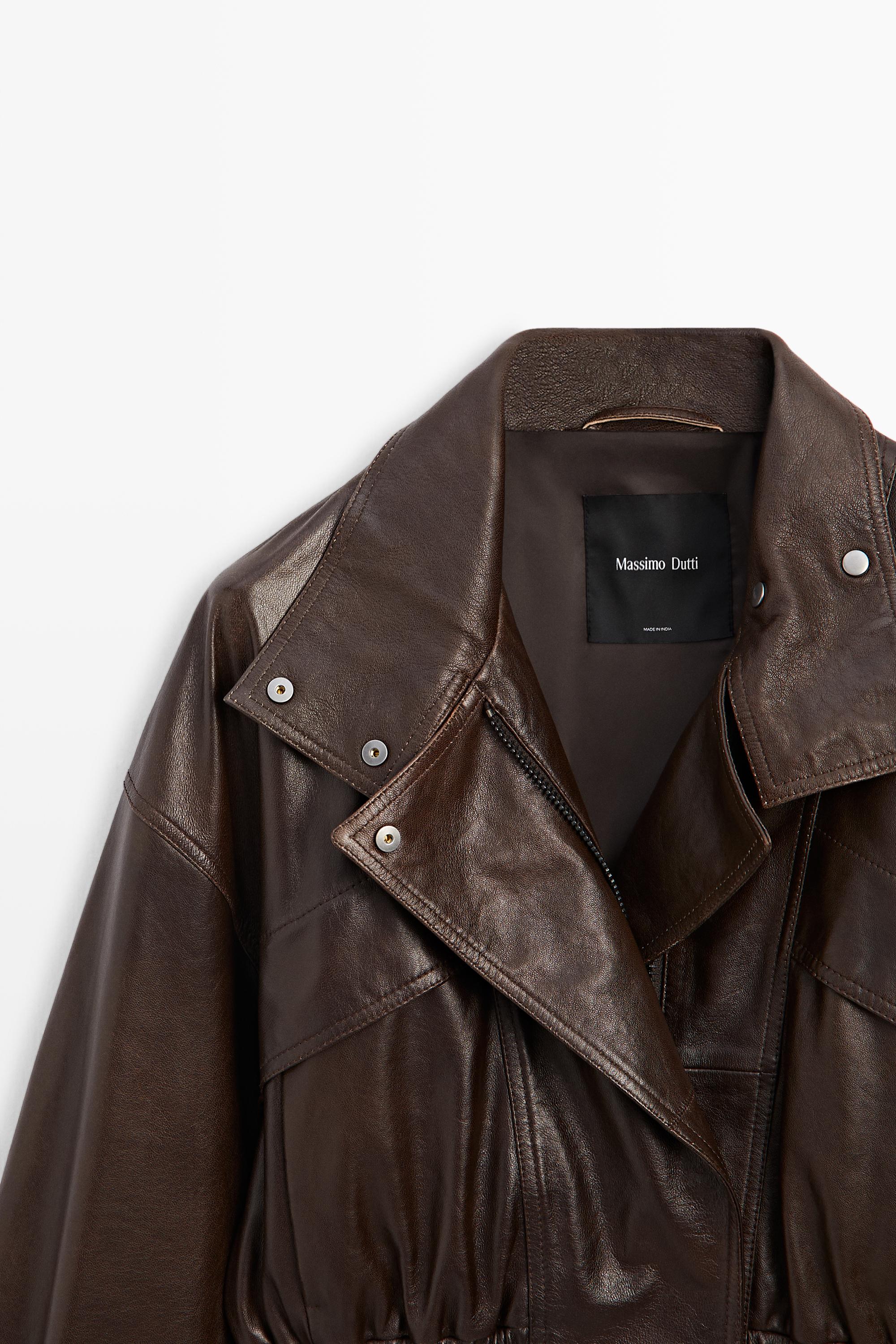 Cropped nappa leather bomber jacket