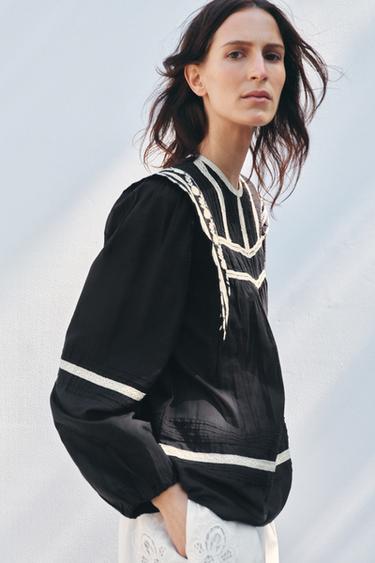 ZW COLLECTION BLOUSE WITH CONTRAST EMBROIDERY - Black / Ecru by Zara - Image 2
