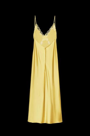Zara SATIN MIDI LACE DRESS - Grapefruit yellow