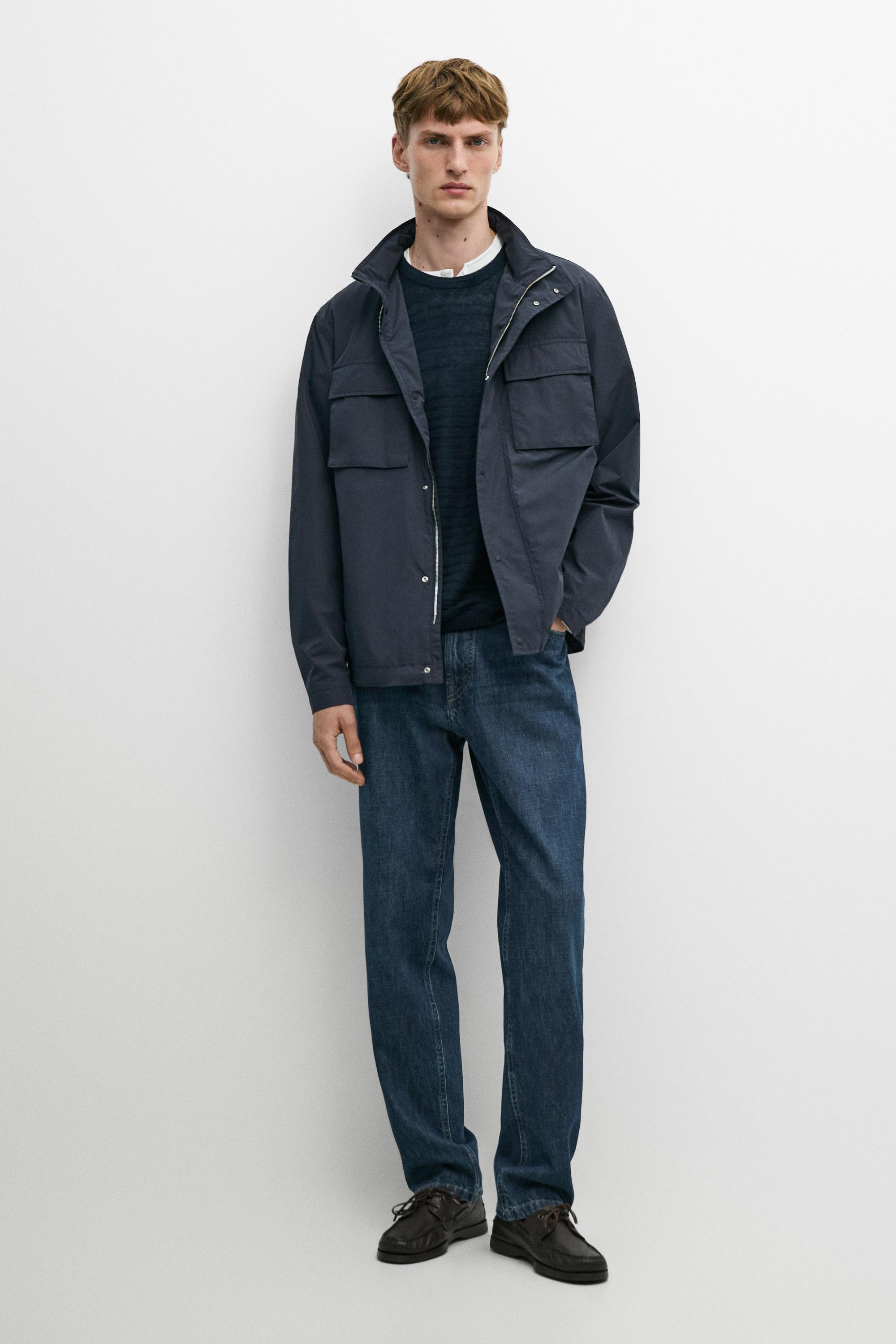 Technical fabric jacket with pocket details — Blue