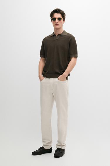 Zara Cotton and linen five-pocket trousers - Ecru
