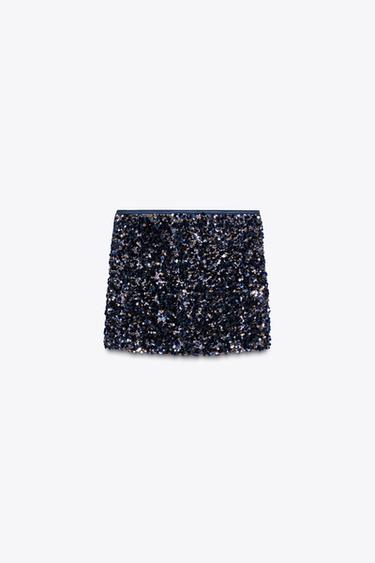 MINI-JUPE À SEQUINS - Bleu encre de Zara - Image 6