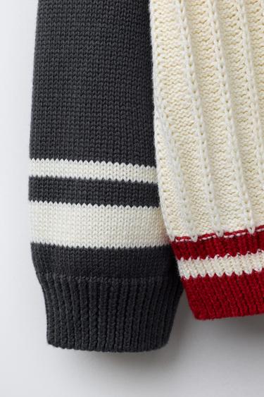 KNIT JUMPER WITH TEXTURED SLOGAN - Ecru / Navy by Zara - Image 3