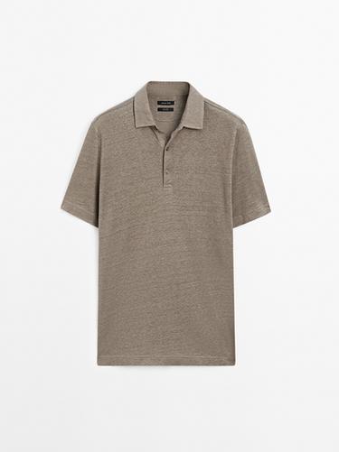 Polo manga corta 100% lino - Tostado claro de Zara