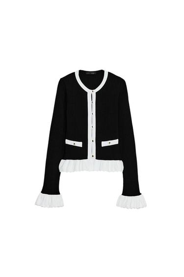 Zara CONTRAST KNIT COMBINATION JACKET - Black / White