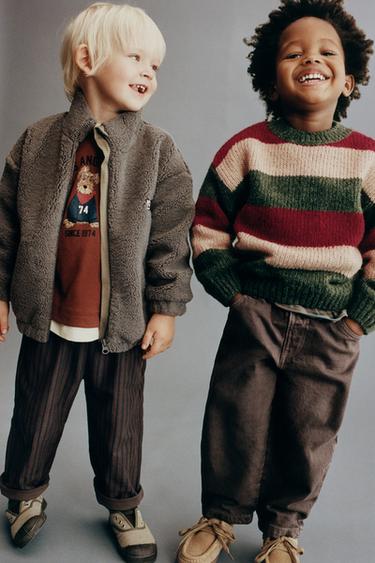 Zara STRIPED KNIT SWEATER WITH WOOL - Ecru / Maroon