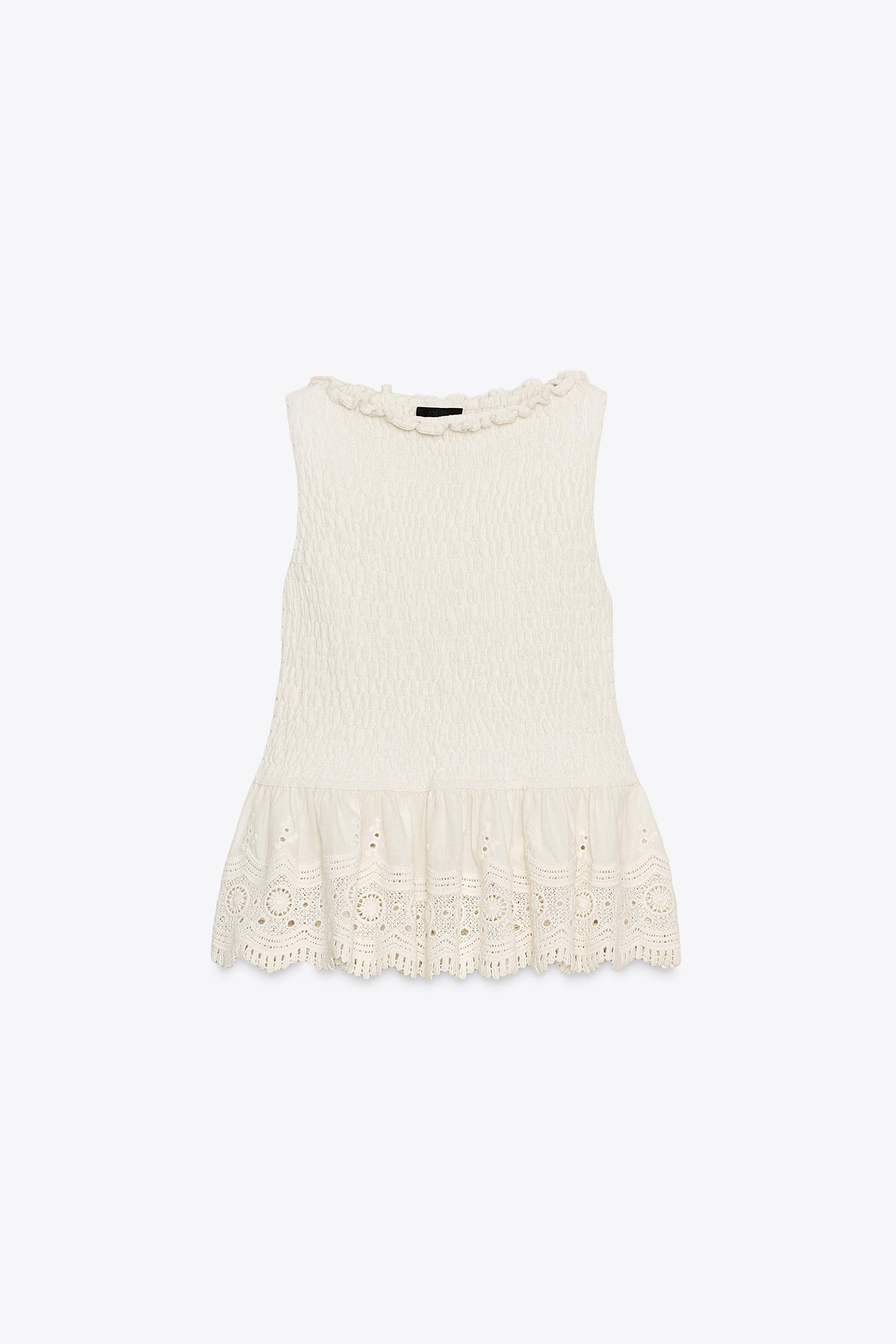 romile Embroidery knit TOP ホワイト Rib-Knit Off-the-Shoulder Top - White - Ladies | H&M US
