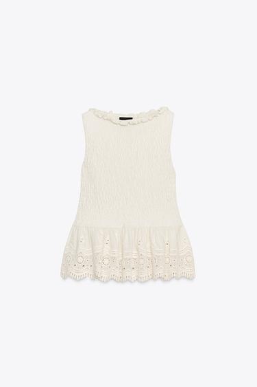 COMBINATION KNIT ROMANTIC TOP - Ecru by Zara