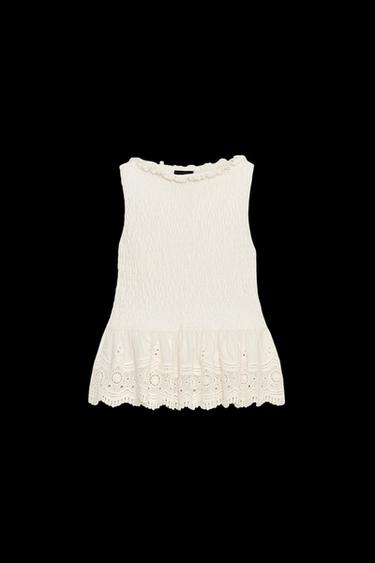 Zara ROMANTIC COMBINATION KNIT TOP - Ecru - Image 0