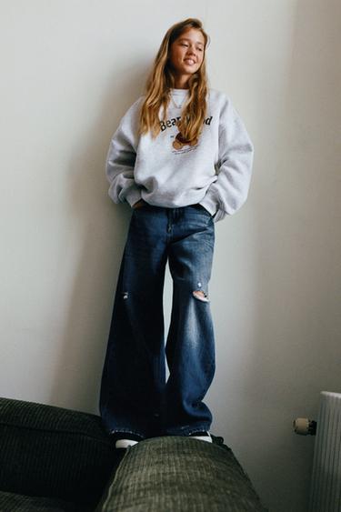 RIPPED WIDE-LEG JEANS - Blue by Zara