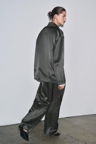ZW COLLECTION SATIN LINEN BLEND BLAZER - Charcoal by Zara - Image 2