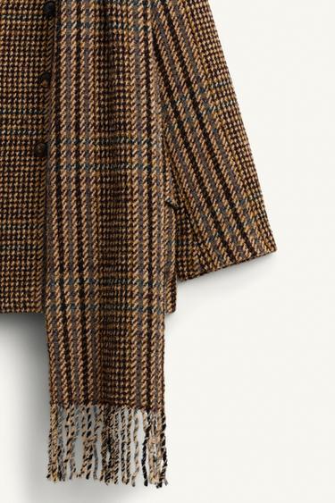 MANTEAU COURT À CARREAUX AVEC ÉCHARPE ÉDITION LIMITÉE - Marron de Zara - Image 12