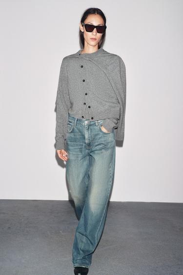 PLAIN CASHMERE AND WOOL CARDIGAN - Grey by Zara