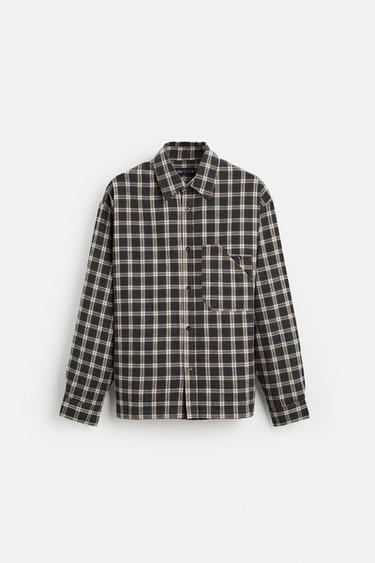 CAMISA CUADROS BOLSILLO - negro/amarillo de Zara