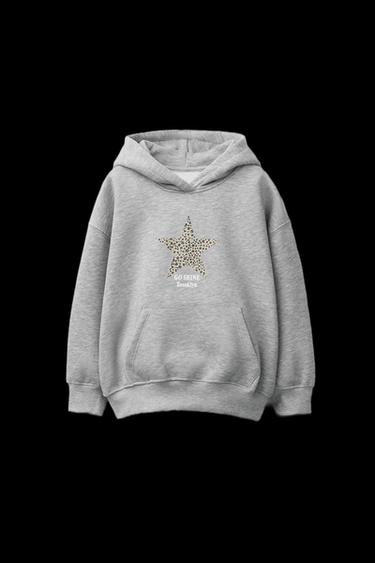 KAPUZENSWEATSHIRT MIT ANIMAL-PRINT-STERN - Grau meliert von Zara - Bild 0