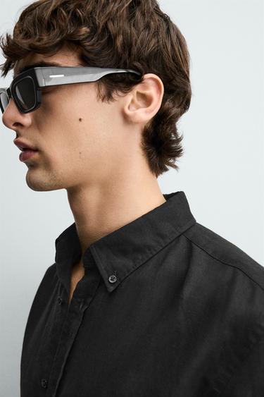 REGULAR FIT LINEN - COTTON SHIRT - Black by Zara - Image 5