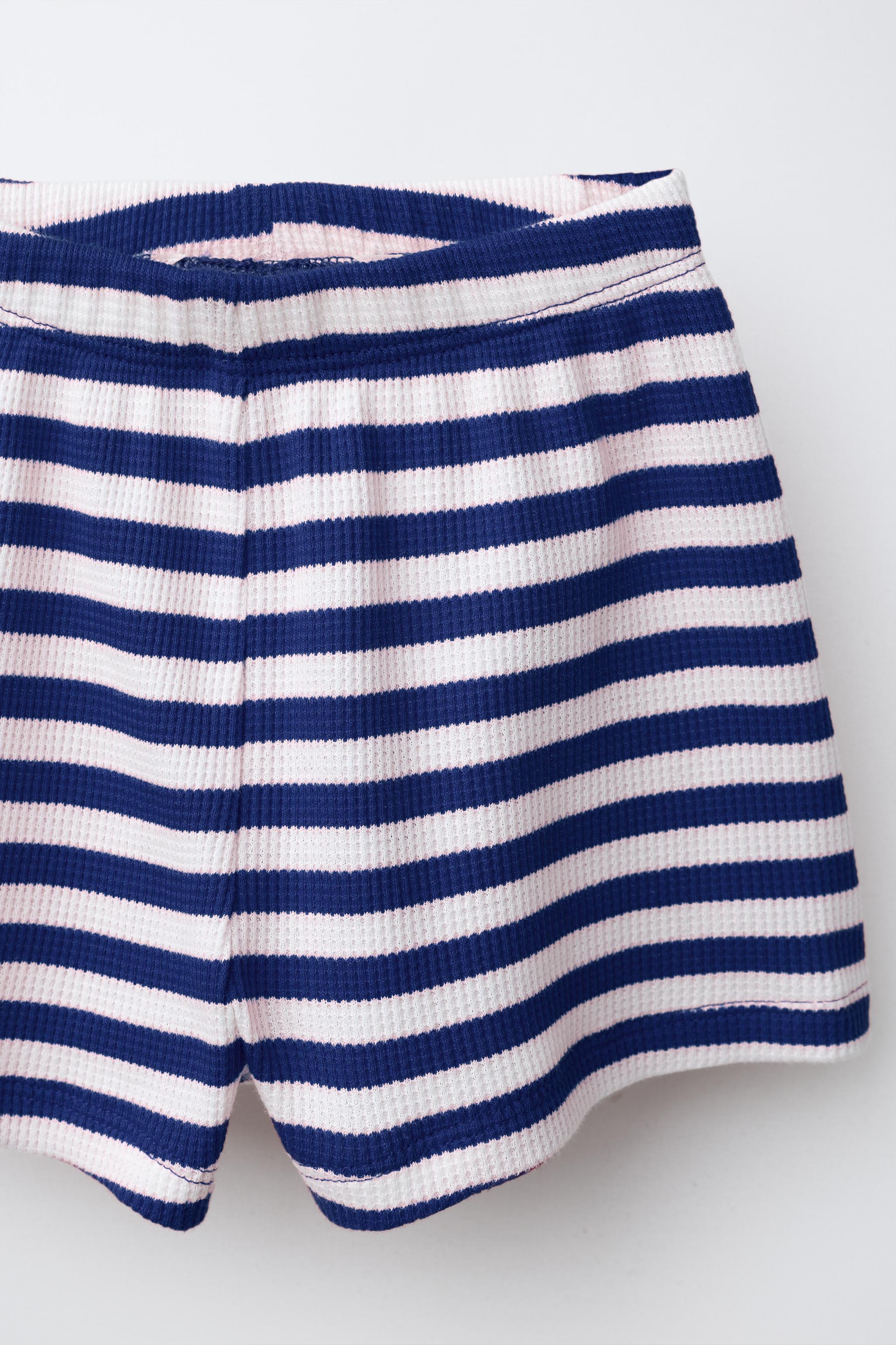 STRIPED WAFFLE KNIT SHIRT AND BERMUDA SET