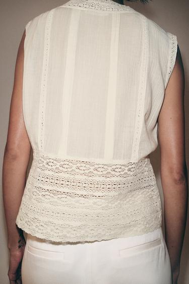 ZW COLLECTION LACE SLEEVELESS BLOUSE - Ecru by Zara - Image 2