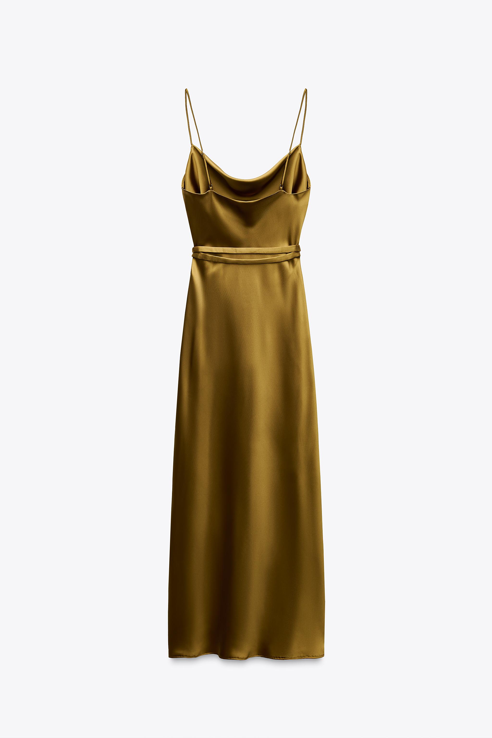 SATIN MIDI DRESS WITH BELT - Dark olive | ZARA United States