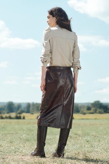JUPE DROITE 100 % CUIR ÉDITION LIMITÉE - Bordeaux de Zara - Image 2