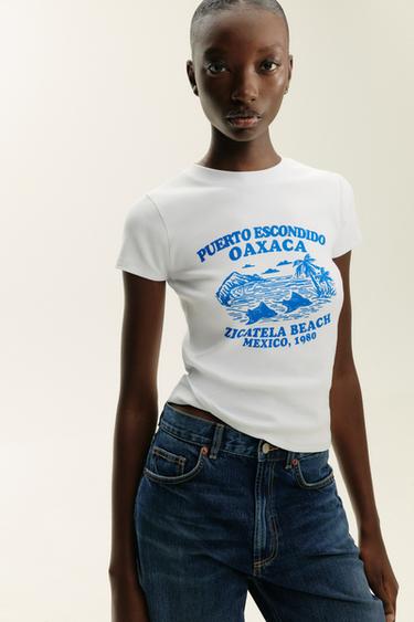 T-SHIRT WITH TEXT PRINT - White by Zara