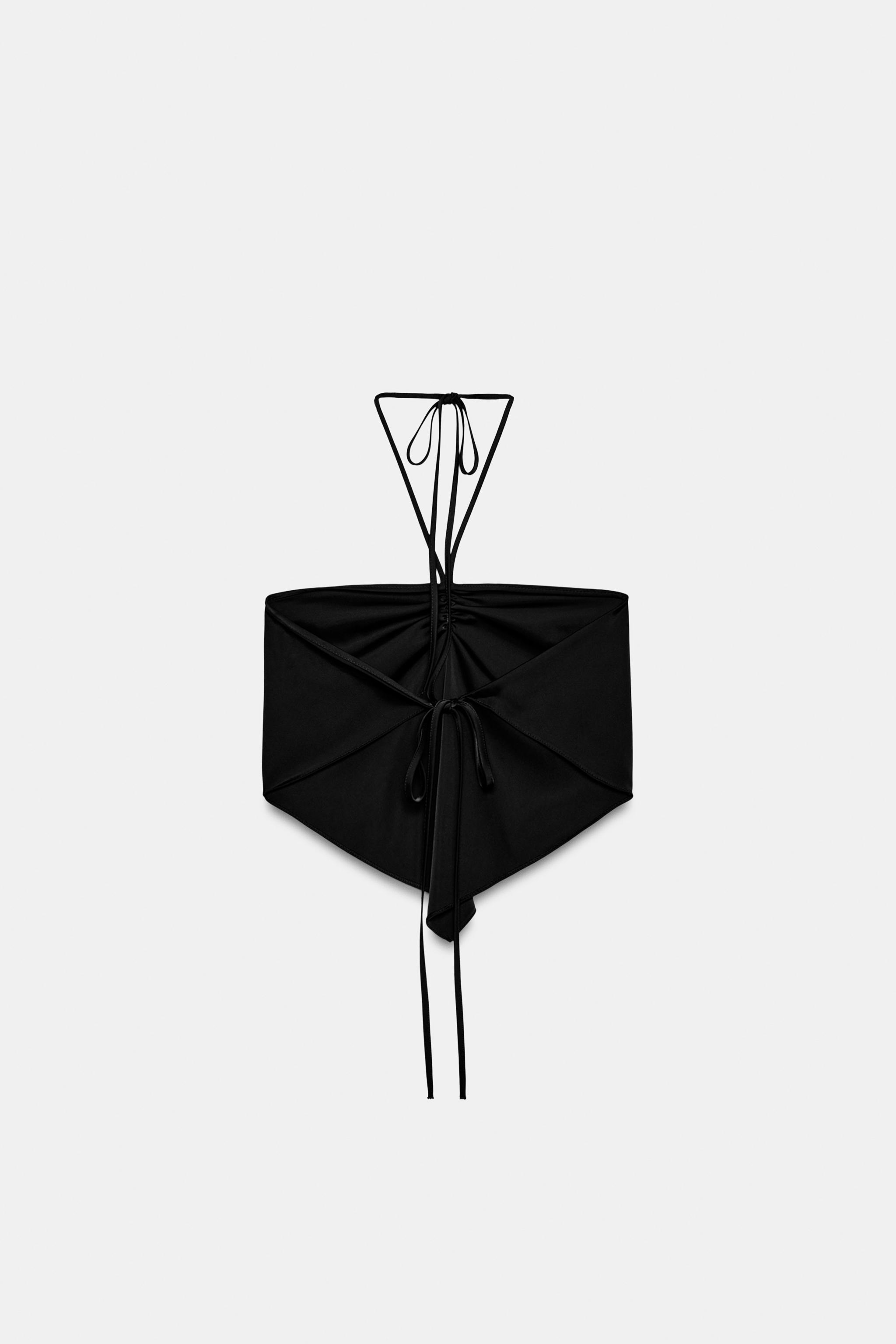 サテン ホルターネック クロップドトップス - ブラック | ZARA Japan