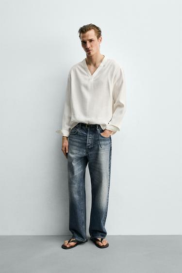 FLOWING V-NECK SHIRT - White by Zara