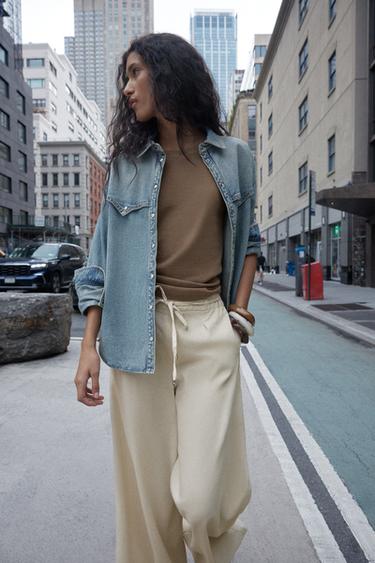 PANTALÓN ANCHO CON LINO CINTURÓN - Arena de Zara