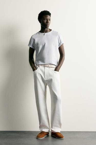 HEMP AND COTTON HENLEY SHIRT - Light sky blue by Zara - Image 0