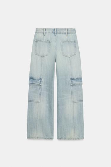 Zara TRF 中腰工裝牛仔褲 - 淡藍色