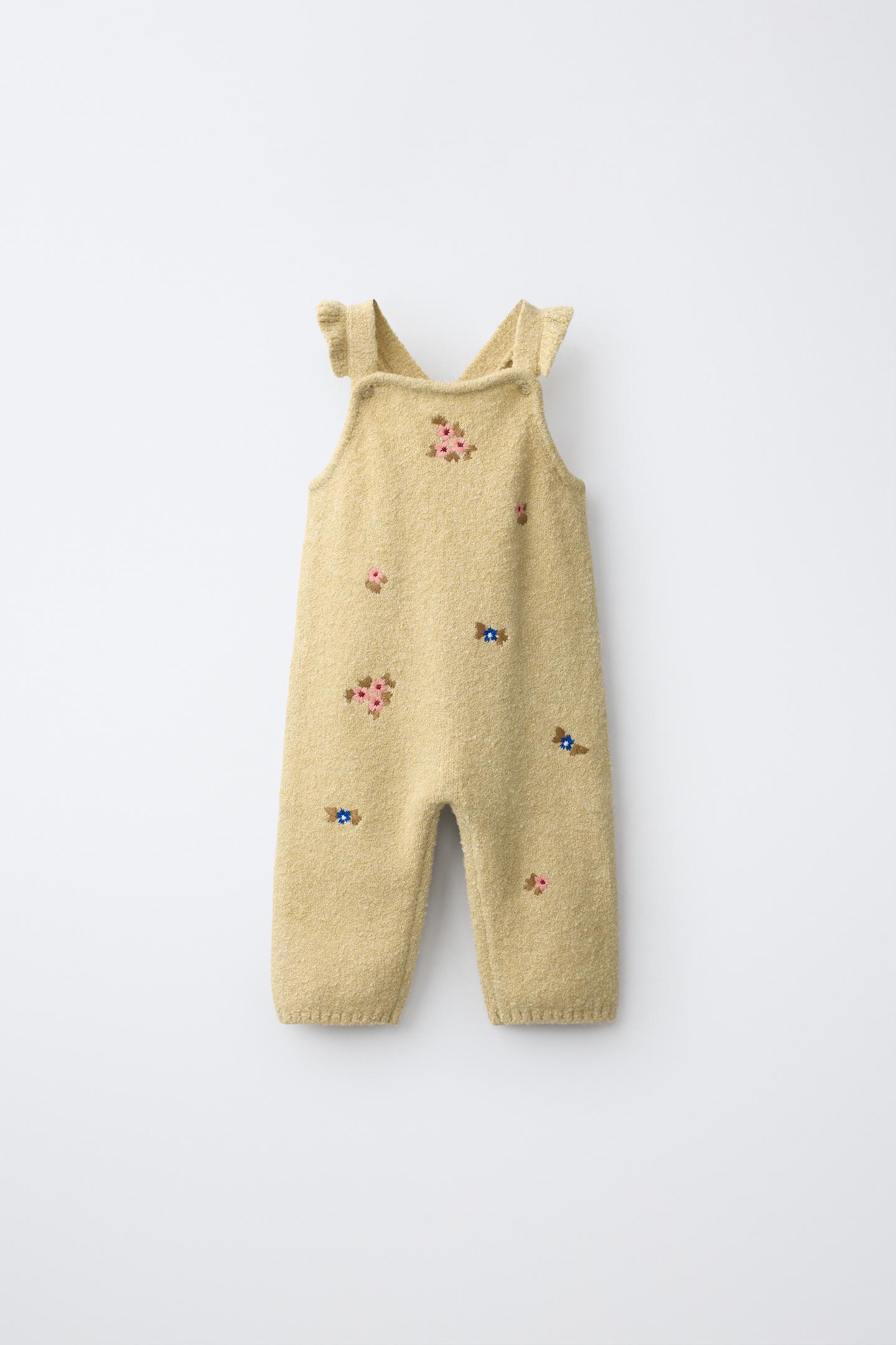 Детские свитеры Zara Long Knit Pinafore with Embroidered Flowers, цвет: Светлый жёлтый — фото 1