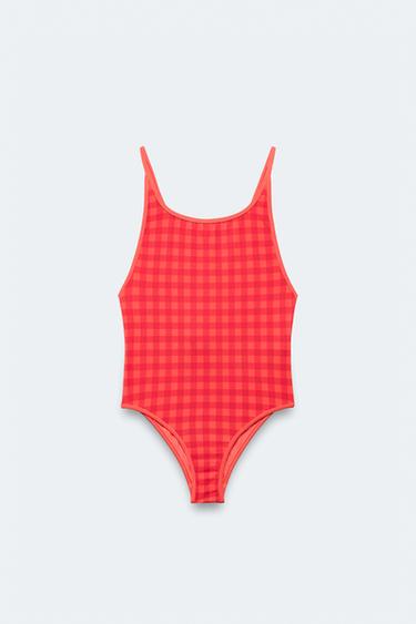2-14 ANOS/ FATO DE BANHO AOS QUADRADOS VICHY EDIÇÃO LIMITADA - Coral-vermelho da Zara