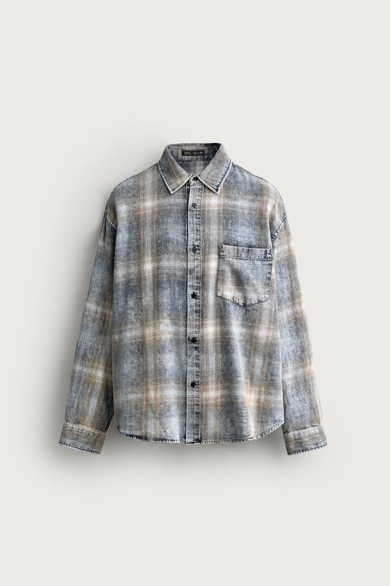 ÁO SƠ MI KẺ CA RÔ HIỆU ỨNG GIẶT - Màu xanh nhạt từ Zara - Hình ảnh 0