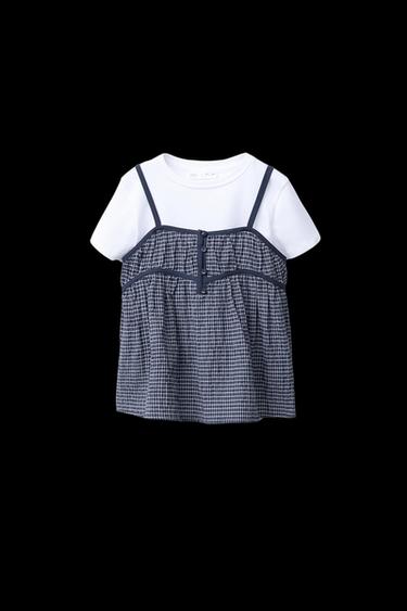 Zara PLAID COMBINATION TOP - Navy blue - Image 0