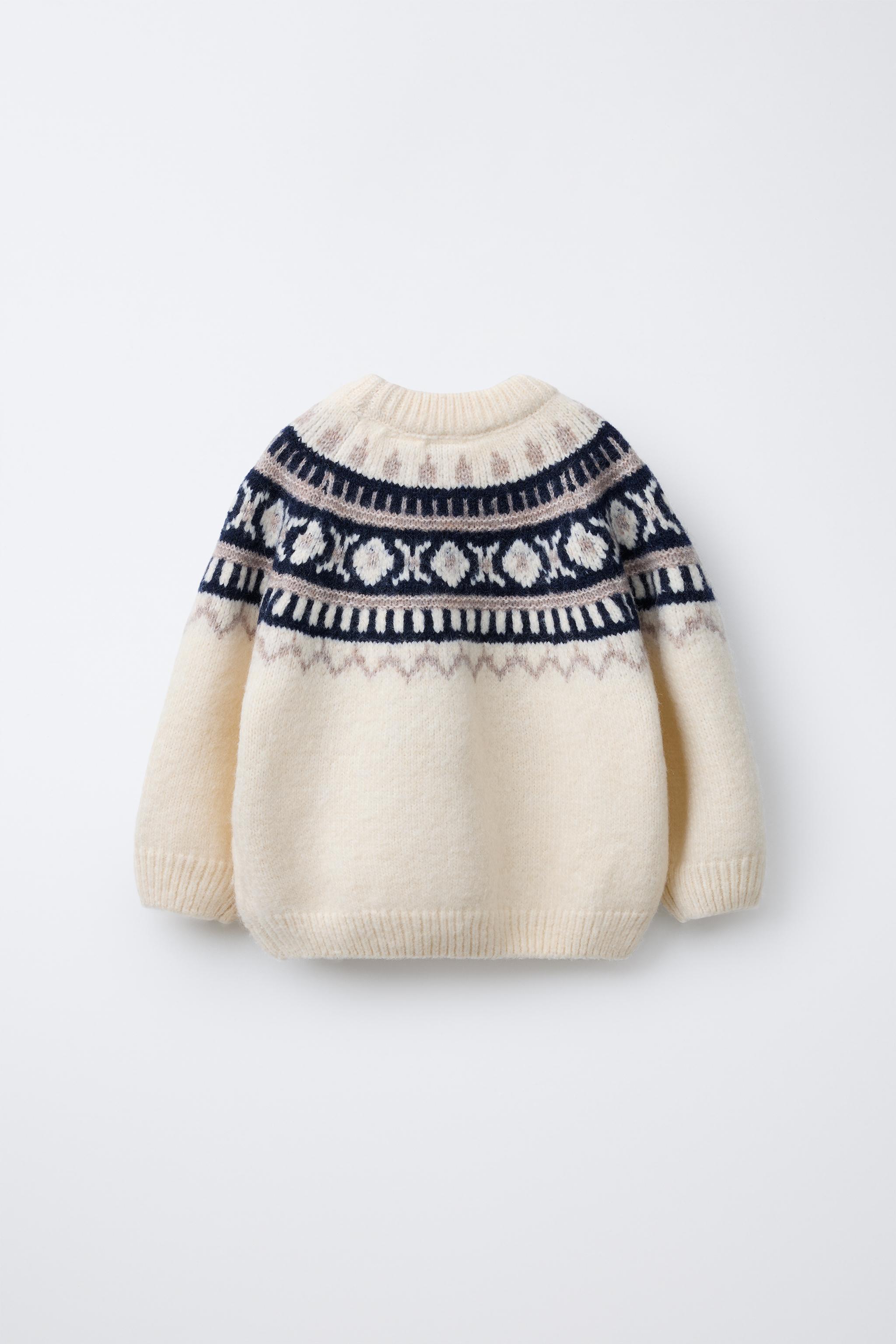 JACQUARD KNIT SWEATER - Ecru / Blue | ZARA United States