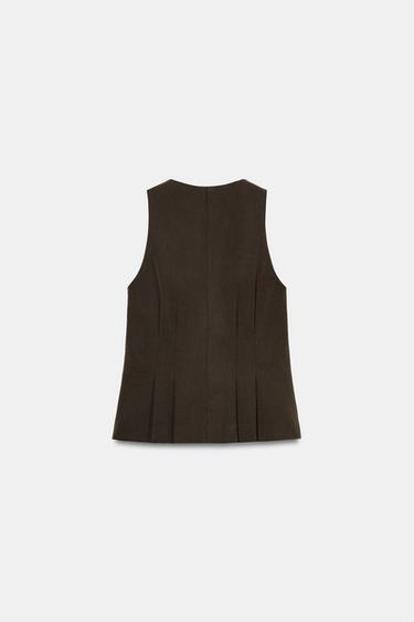 FITTED PEPLUM WAISTCOAT - Brown by Zara - Image 7
