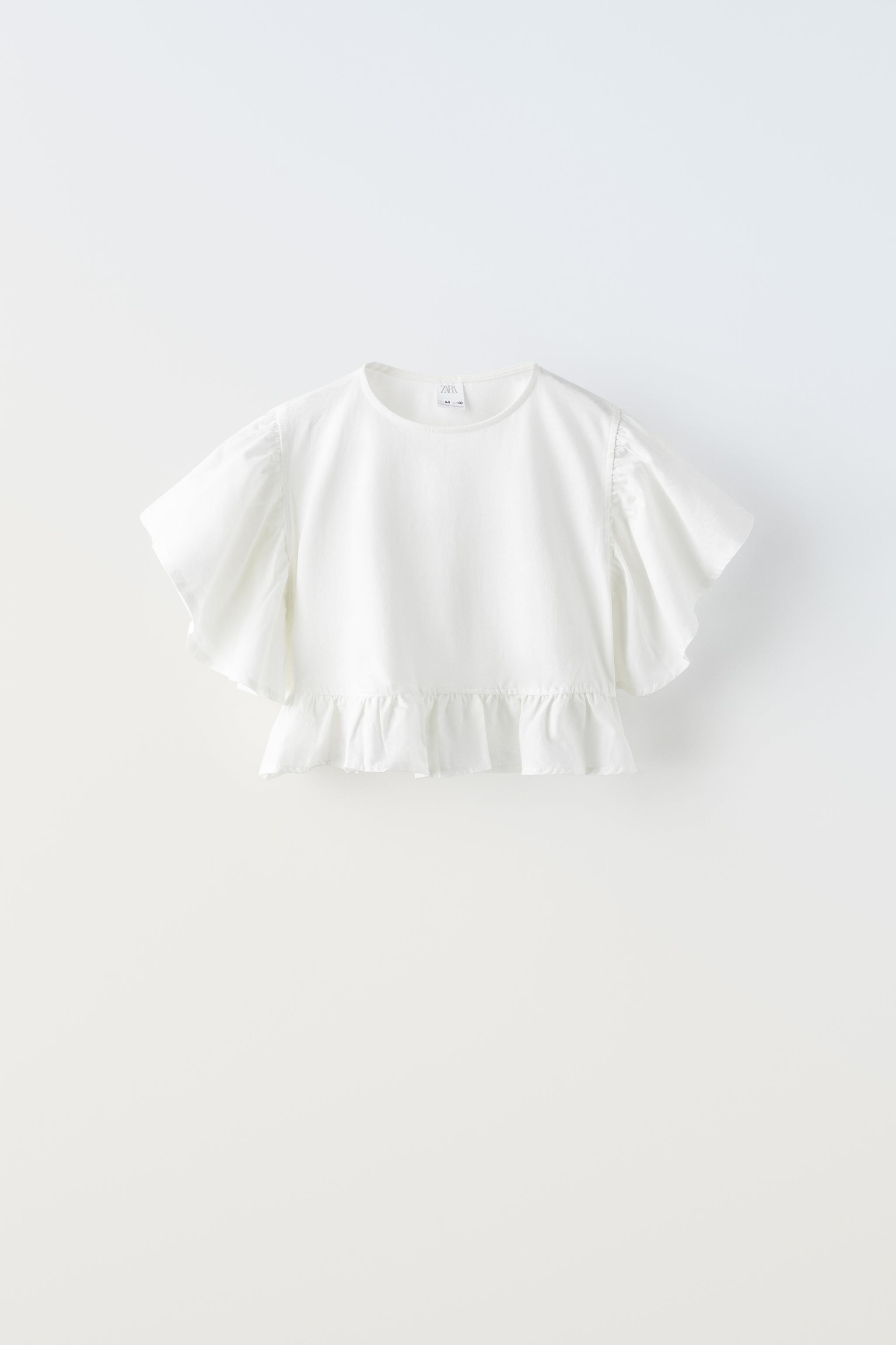 MATCHING RUFFLED T-SHIRT - Oyster-white | ZARA Australia