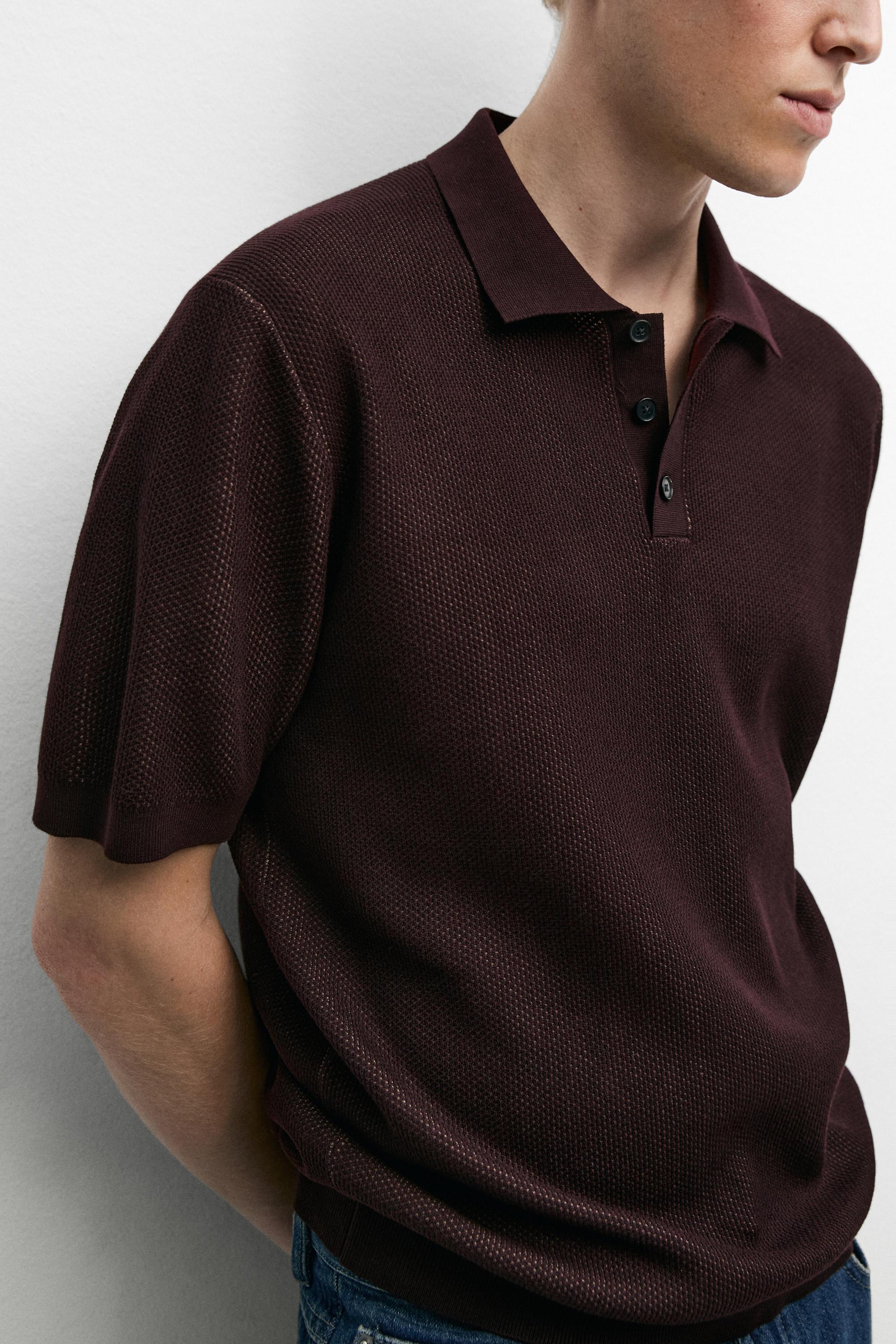 100% cotton textured contrast polo shirt