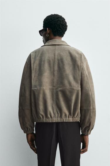 BLOUSON EN CUIR DAIM - Sable de Zara - Image 2
