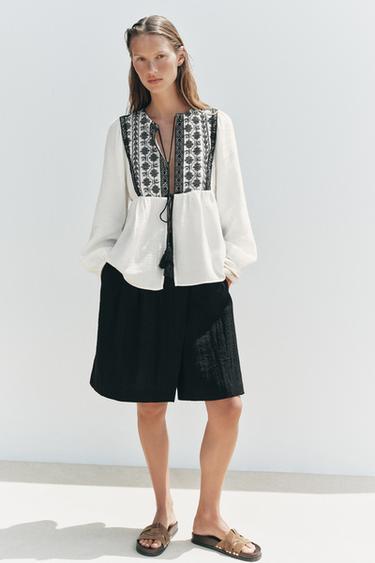 CASACO BORDADOS CONTRASTE - Branco / Preto da Zara