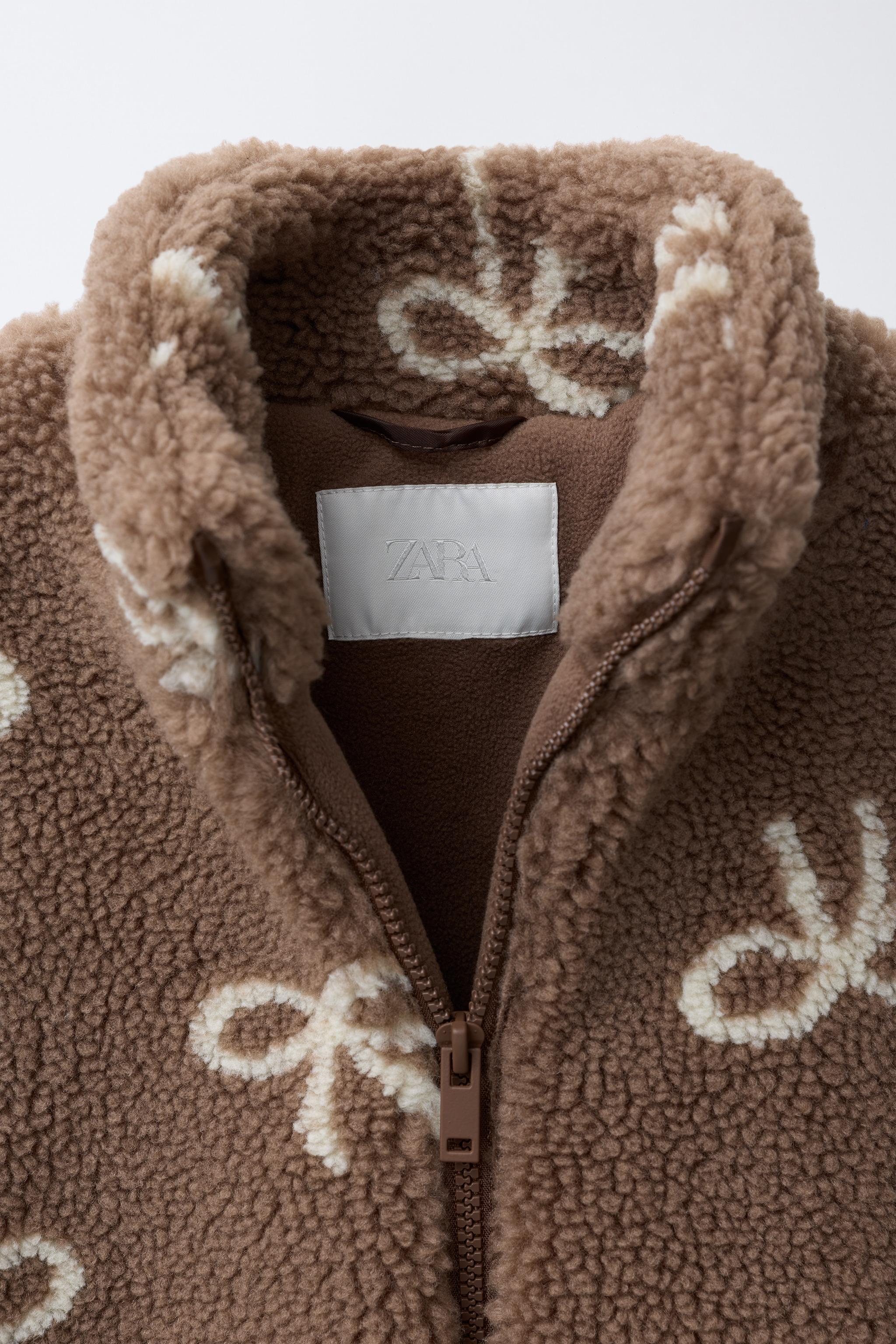フェイクシープスキンリボンジャケット - ブラウン | ZARA Japan / 日本
