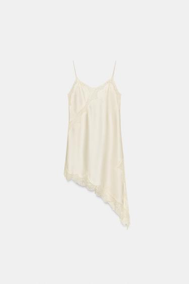 VESTIDO ASIMÉTRICO ENCAJE ZW COLLECTION - Blanco roto de Zara