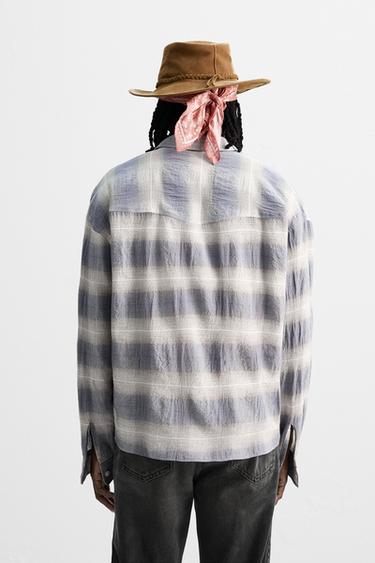 CHEMISE STRUCTURE À CARREAUX - Bleu de Zara - Image 2