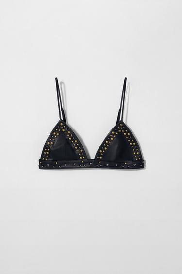 Zara LEATHER STUDDED BRA KATE MOSS X ZARA - Black