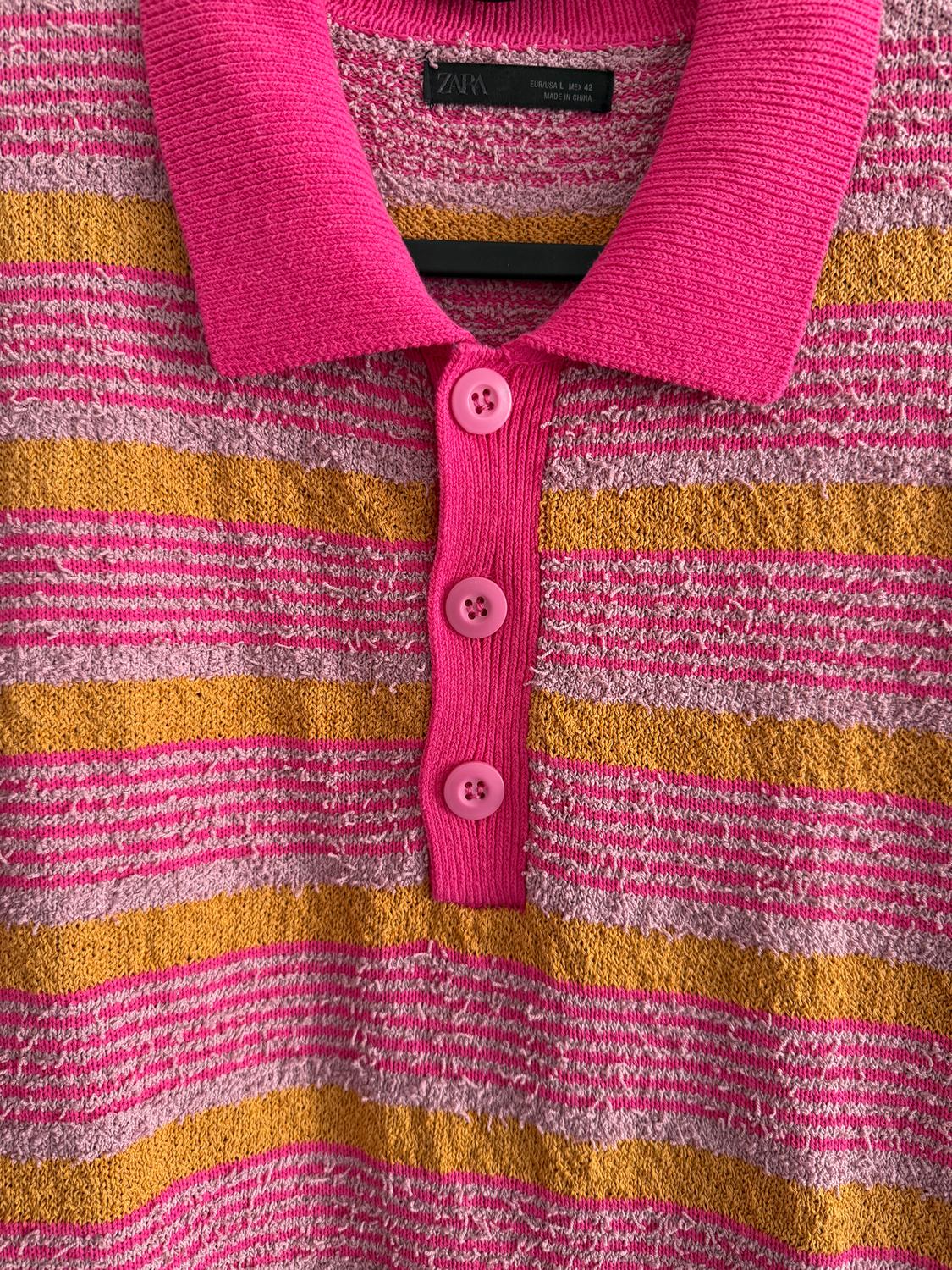 TEXTURED STRIPE KNIT POLO SHIRT - Image 3