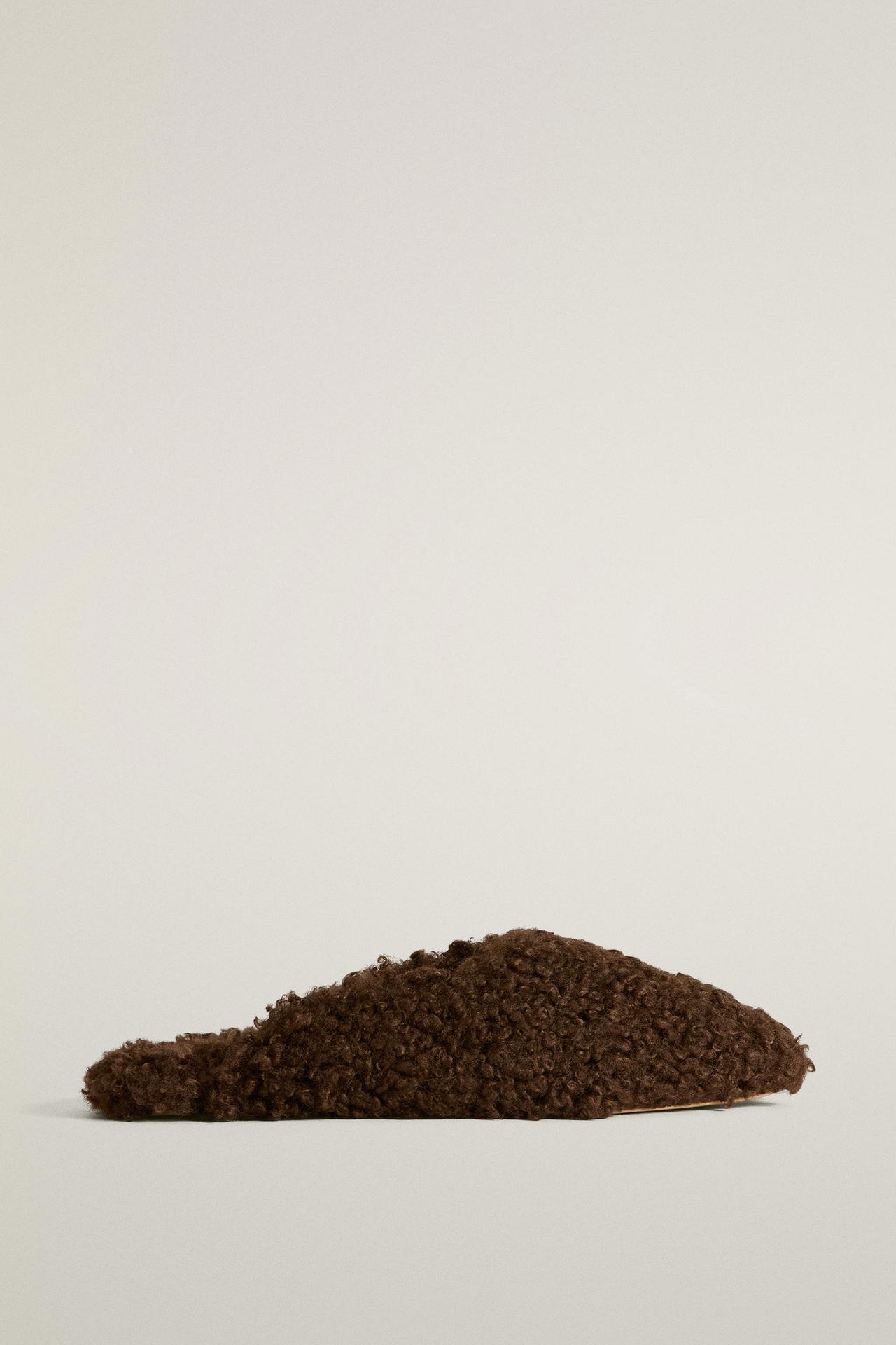 FAUX SHEARLING MULE SLIPPERS — Brown