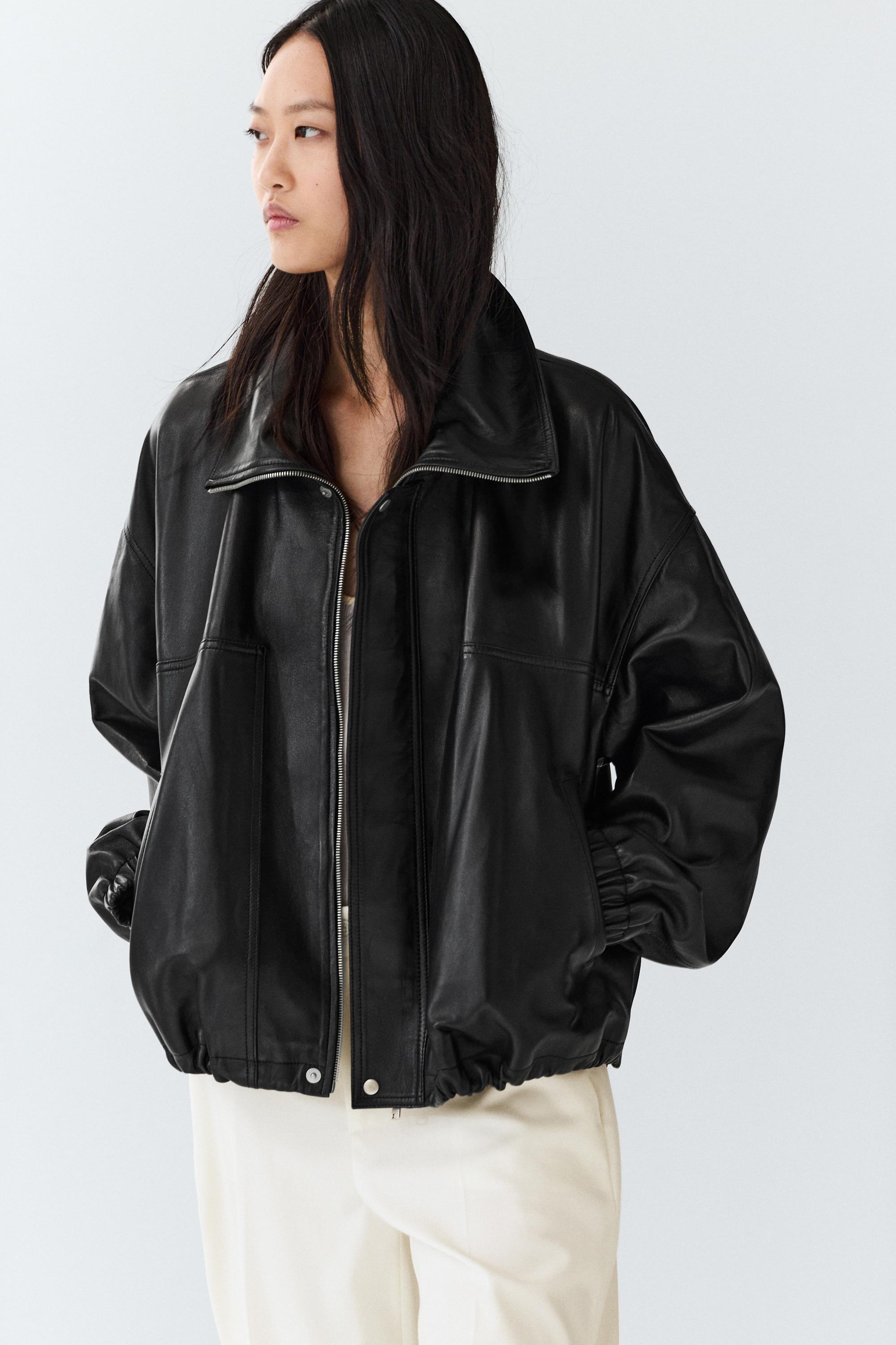 Veste bomber en cuir nappa