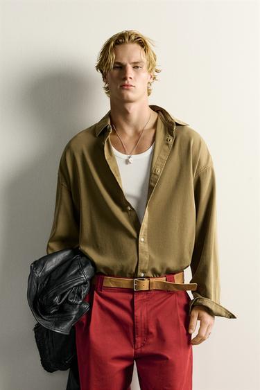 Zara COTTON-LYOCELL BOXY FIT SHIRT - Mustard